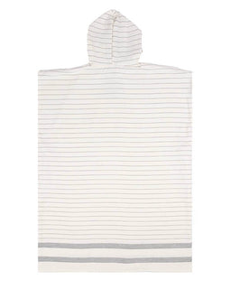 Striped hooded towel with a white background