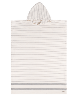 Striped hooded towel with a white background