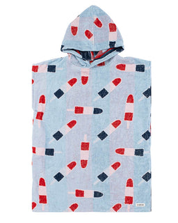 Hooded towel with popsicle pattern on a light blue background