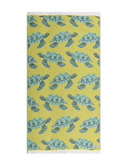 Towel with turtle pattern on a yellow background
