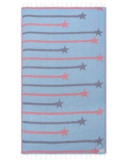 Towel with star and line pattern on a light blue background