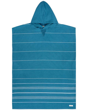 Classic Stripe Hooded Poncho Teal Blue