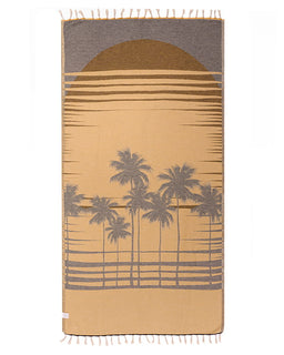 Beige towel with palm tree design on a white background