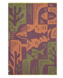 Towel with fish and coral pattern on a white background