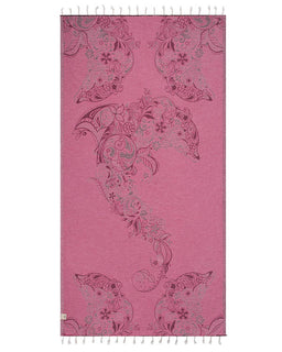 Pink towel with paisley pattern on a white background
