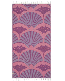 Towel with purple stingray pattern on a white background