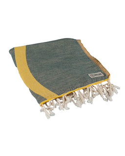 Gray and yellow towel with tassels on a white background