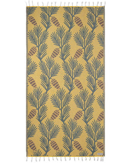 Towel with pine cone pattern on a beige background