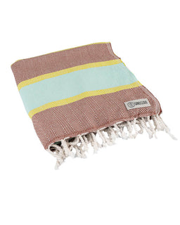 Towel with multicolor stripes and tassels on a white background