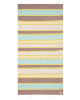 Striped towel with multicolor pattern on a white background