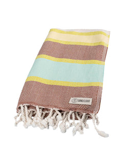 Striped towel with fringes on a white background