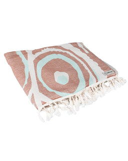 Towel with blue circular pattern on a white background