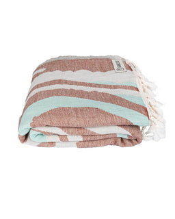 Folded towel with blue stripes on a white background
