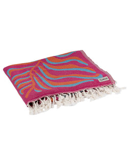 Colorful towel with a wavy pattern on a white background