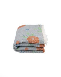 Folded blanket with floral pattern on a white background