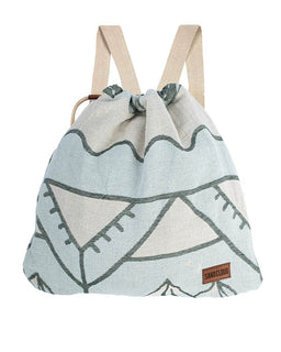 Drawstring bag with geometric pattern on a white background
