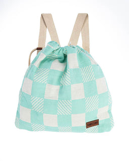 Drawstring bag with a checkered pattern on a white background