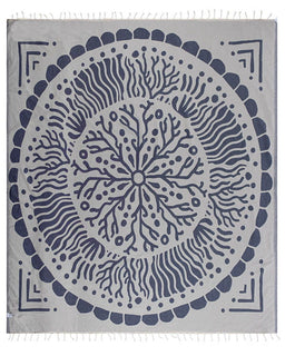 Gray towel with blue mandala pattern