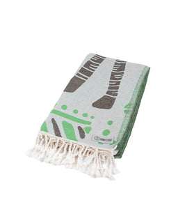 Towel with green and brown pattern on a white background