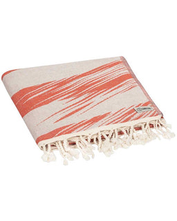 Striped towel with fringes on a white background