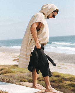 Classic Stripe Hooded Poncho Sand