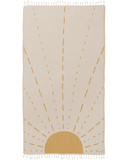 Beige towel with sunburst pattern on a white background
