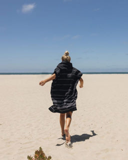 Classic Stripe Hooded Poncho Black