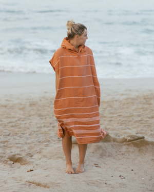 Classic Stripe Hooded Poncho Dusty Pink