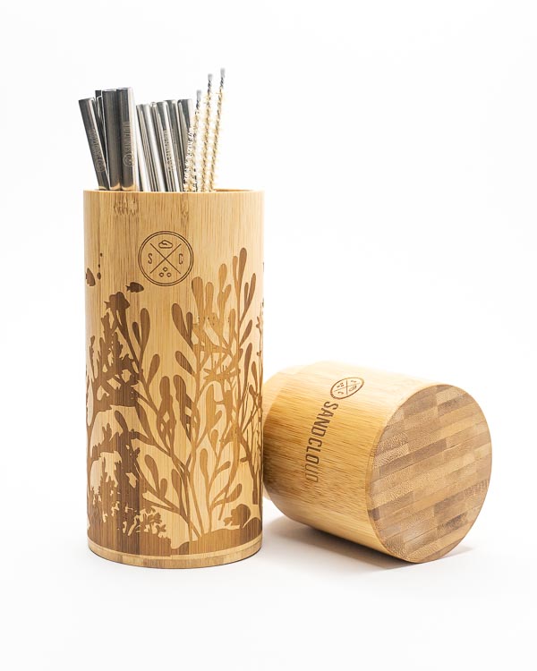 Reef Bamboo Straw Holder Set