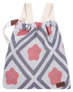 Lime bag towel featuring a diamond flower pattern with drawstring closure and shoulder straps.